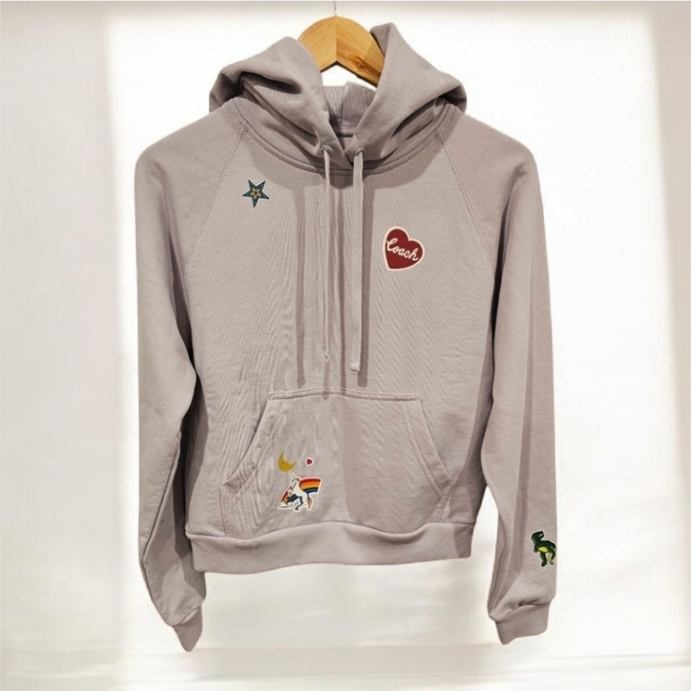 NWT Coach Women's Shrunken Raglan Light Purple Sticker Patch Hoodie Size--XS - Picture 11 of 14